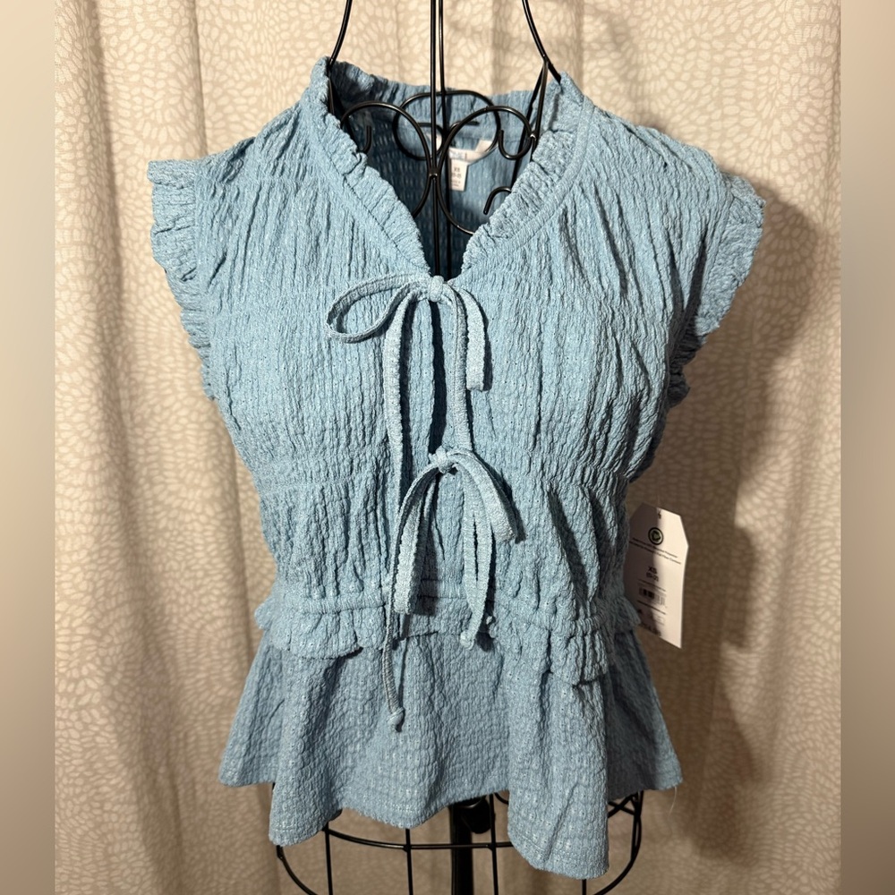 Time and Tru Light Blue Textured Blouse, NWT